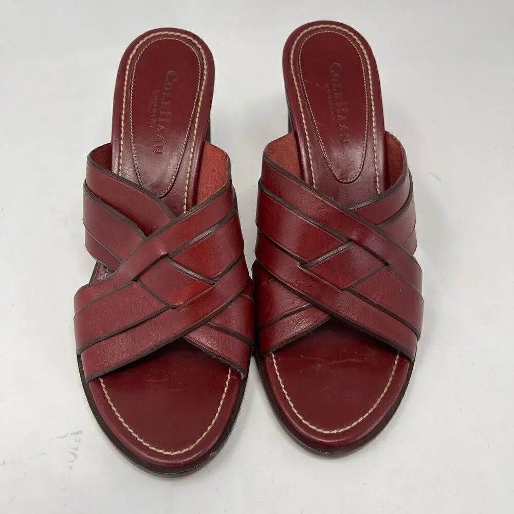 Cole Haan Country Red Leather Woven Sandal Heel Size 8.5 B